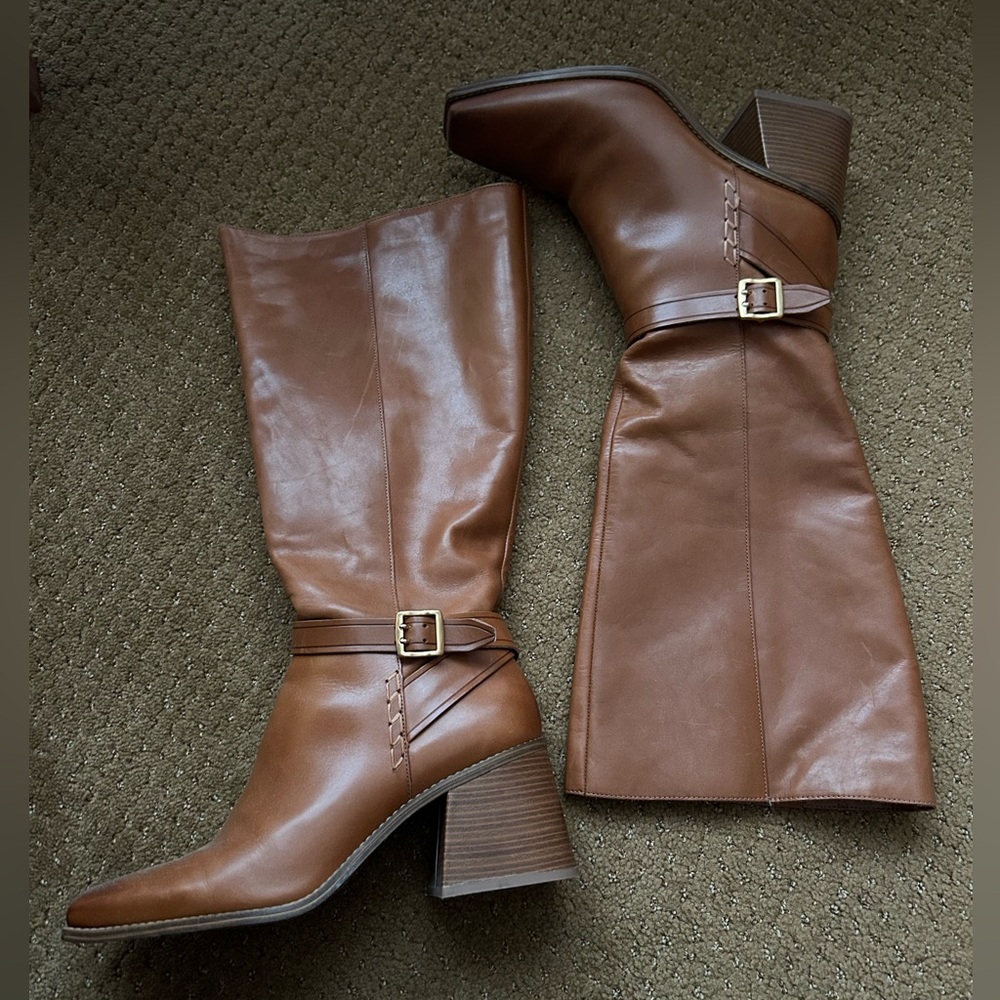 Vince Camuto brown leather wide calf knee high boots